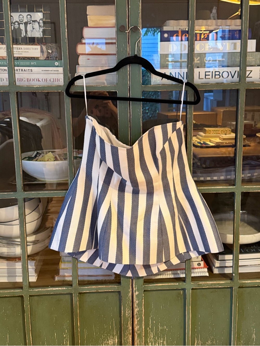 Rosie Assoulin Blue & White Striped strapless top XL